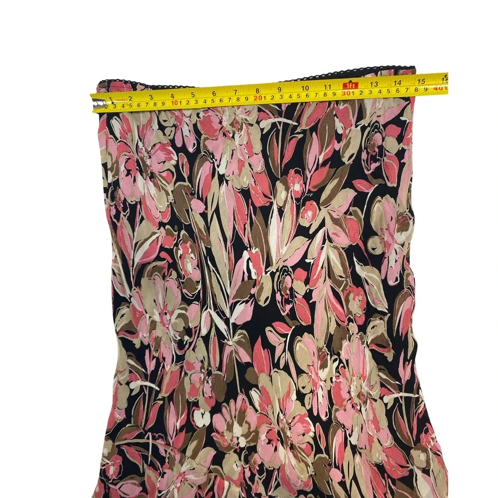 JM Collection Petite Floral Midi Skirt Size 6P Black Pink Flowy Ruffle Hem Lined